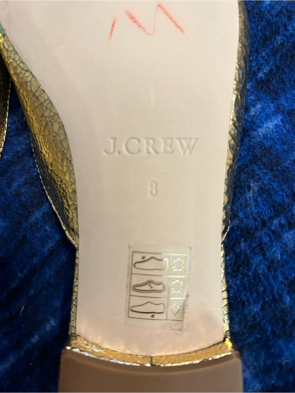 NWOT J Crew Crackled Metallic Gold Pointed-Toe Mule Loafers - Picture 8 of 9